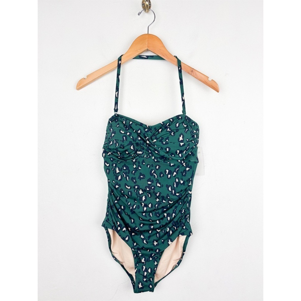 NWT Garnet Hill Green Pine Leopard Halter One Piece Swimsuit Sz 6